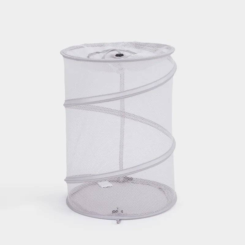 Laundry basket, 46x34 cm, folding, polyester / steel, round, grey-beige, Safety