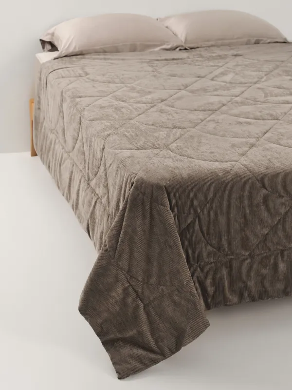 Bedspread, 220x240 cm, quilted velvet/microfiber, sand, Stripes, Stitch velvet, image-0