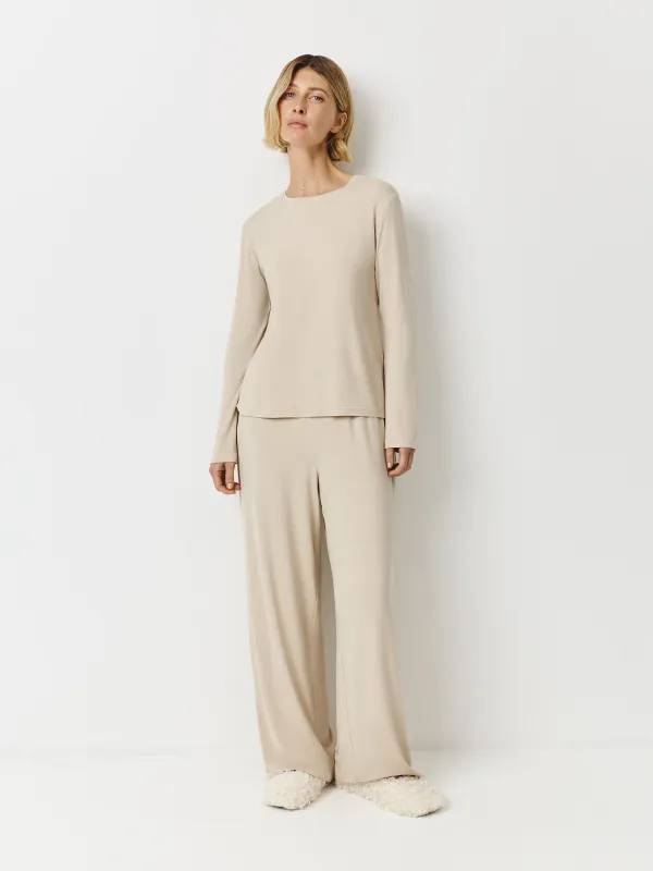 Women's trousers, homewear, size L, wide, bamboo/spandex, sand, Zerita, image-2