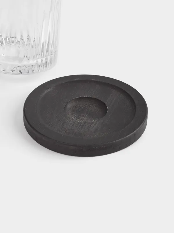 Drinking glass, 10 cm, 280 ml, on a stand, glass R / bamboo, Ribby, image-4