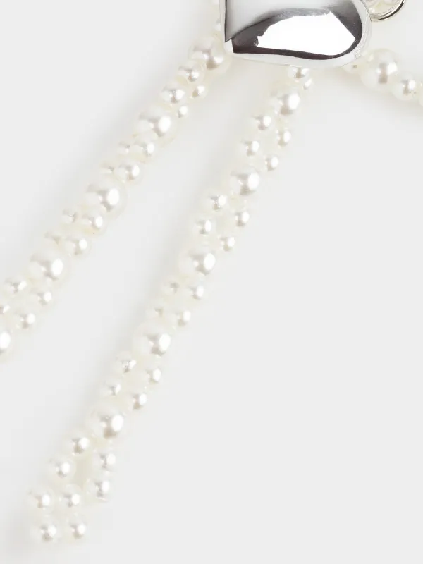 Keychain, 9 cm, acrylic / metal, Silver, Heart and beads, Pearl heart, image-2