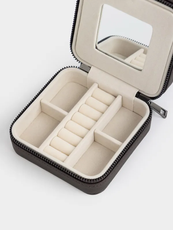 Jewelry box, 12x12 cm, with mirror, PU leather / MDF, brown, Premiere small, image-6