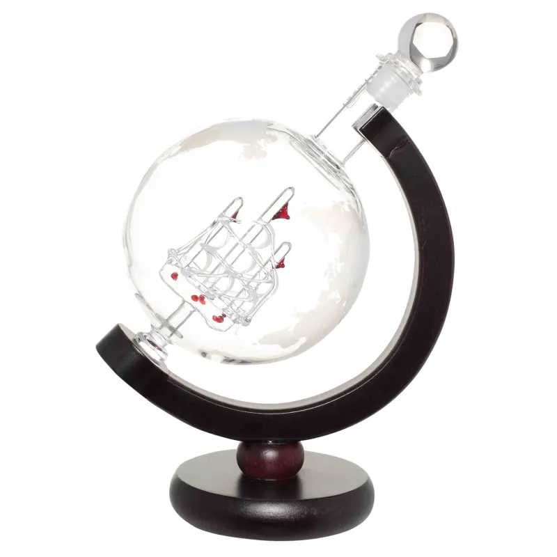 Decanter, 650 ml, on a stand, B glass / wood, Globe with ship, Bar, image-1
