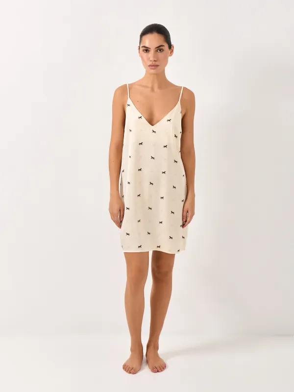 Women's dress, homewear, mini, size L, with straps, polyester / elastane, milky, Horses, Luanne, image-2