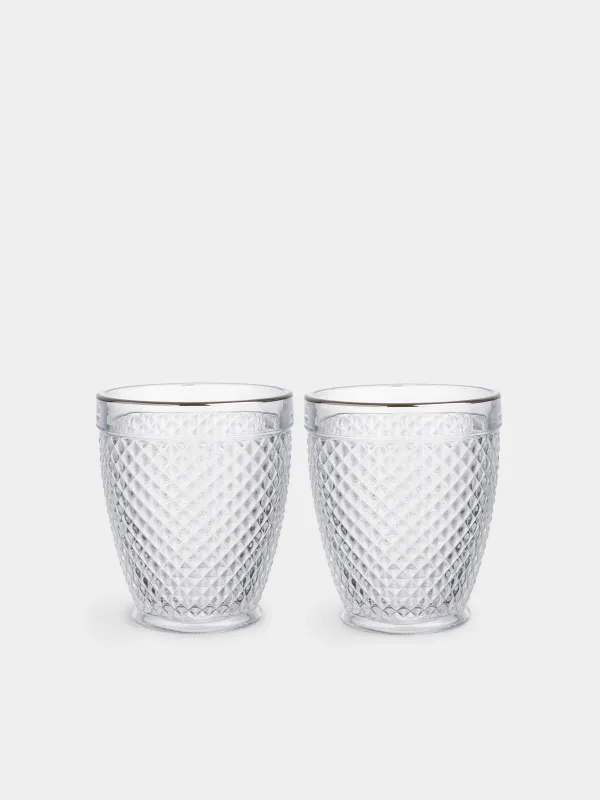 Drinking glass, 10 cm, 300 ml, 2 pcs, glass R, with silver edging, Verona silver, image-0