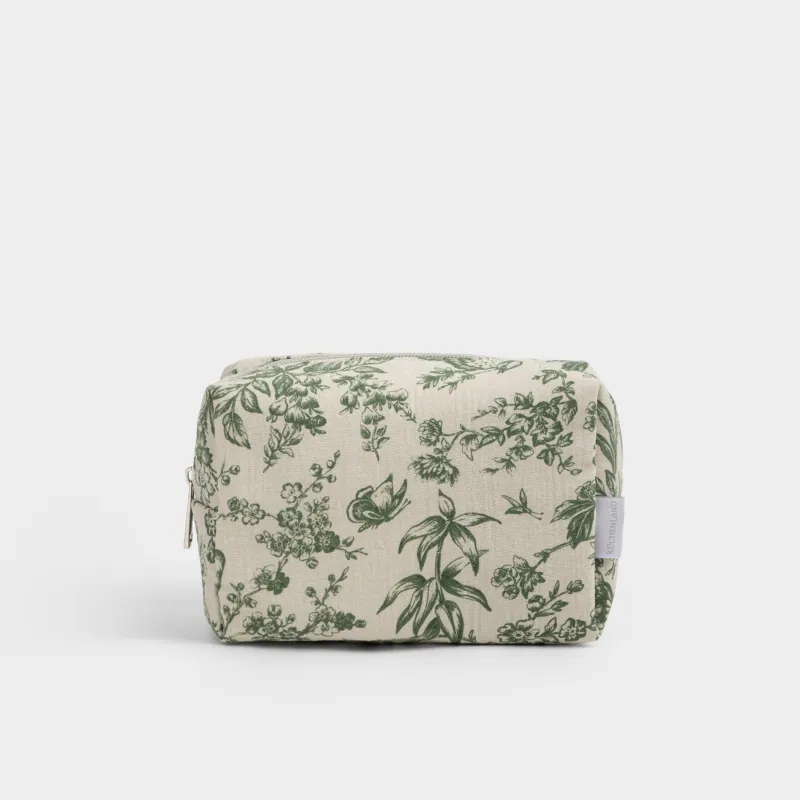 Makeup bag, 18x13 cm, muslin, green, Paradise garden, Muslin print
