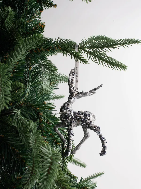 Christmas tree toy, 15 cm, foam/plastic, silver, Deer, Figure sparkle, image-4