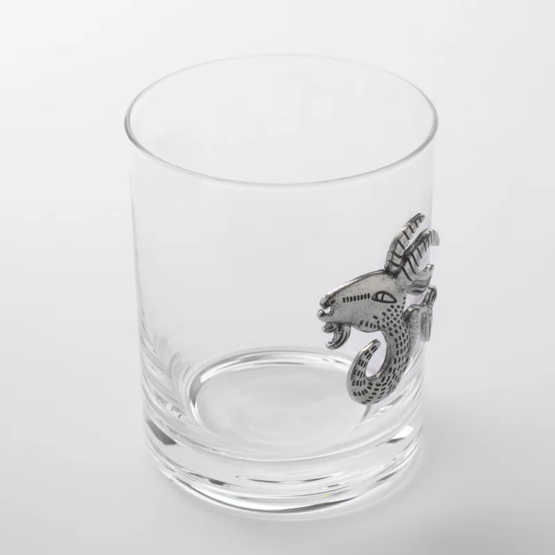 Whiskey glass, 10 cm, 340 ml, glass / metal, silver, Capricorn, Zodiac, image-2