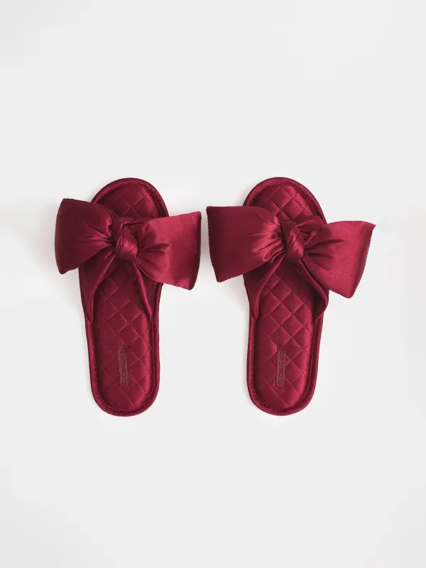 Women's slippers, homewear, size 36-37, satin, burgundy, Bow, Bow tape, image-1