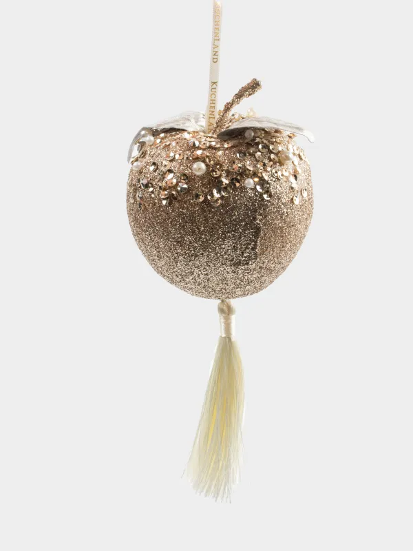 Christmas tree toy, 9 cm, foam, champagne, Apple with brush, Figure sparkle, image-0
