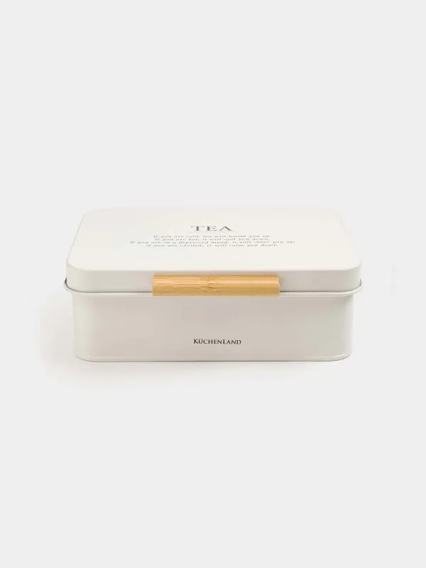Tea storage box, 22x17 cm, 6 compartments, metal / wood, rectangular, milky, Course, image-0
