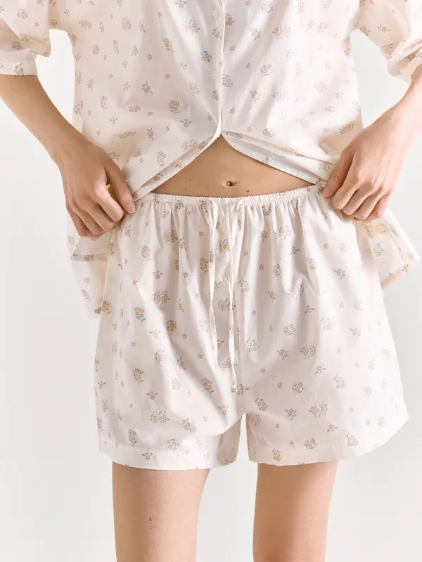Women's shorts, homewear, size S, cotton, white, Flowers, Florina, image-1