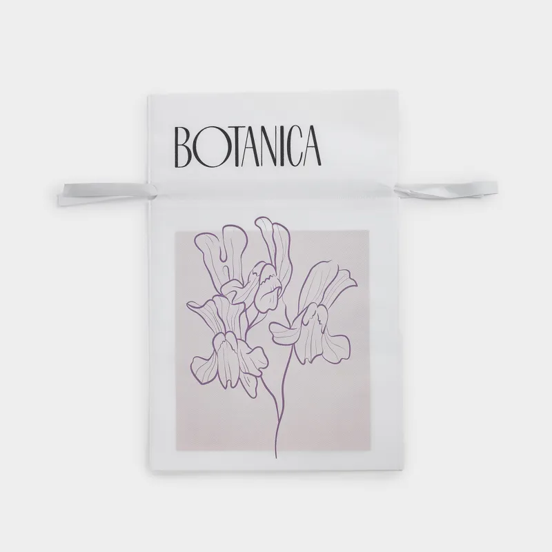 Gift bag, 30x45 cm, with drawstrings, polypropylene, white, Flower, Botanica