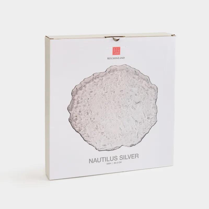 Dish, 30 cm, glass, with silver edging, Nautilus silver, image-4