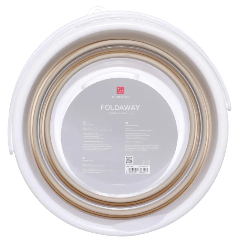 Foldable bucket, 10 l, plastic / rubber, grey-beige, Foldaway, image-3