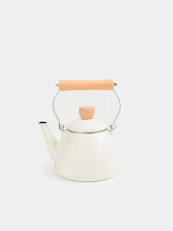Teapot, 1.4 l, metal enamel/wood, milk, Nostalgia, image-0