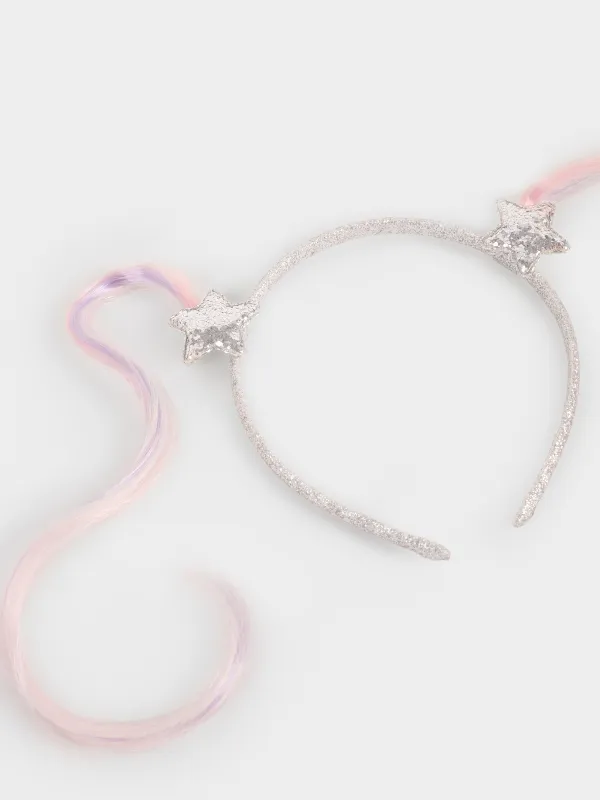 Carnival headband, 17 cm, children's, polyester / plastic, Strands with stars, Hairstyle, image-1