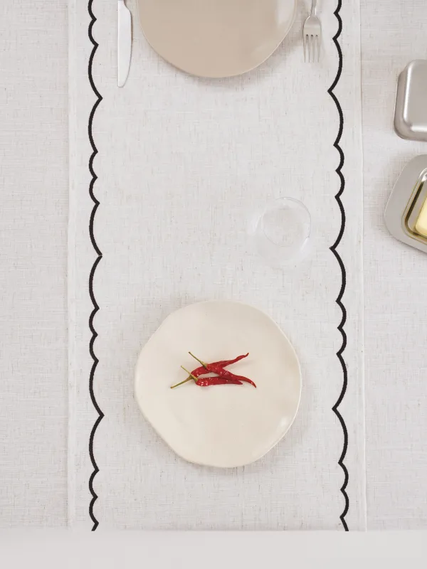 Table runner, 40x160 cm, polyester / linen, beige, Vintage, Melange outline, image-6