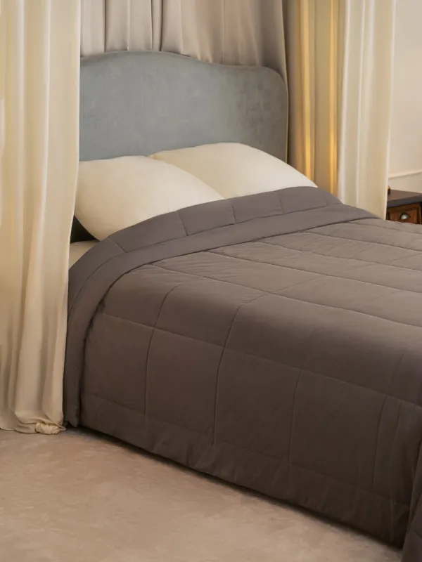 Bedspread, 220x240 cm, quilted, velvet/microfiber, gray-brown, Stitch velvet, image-2