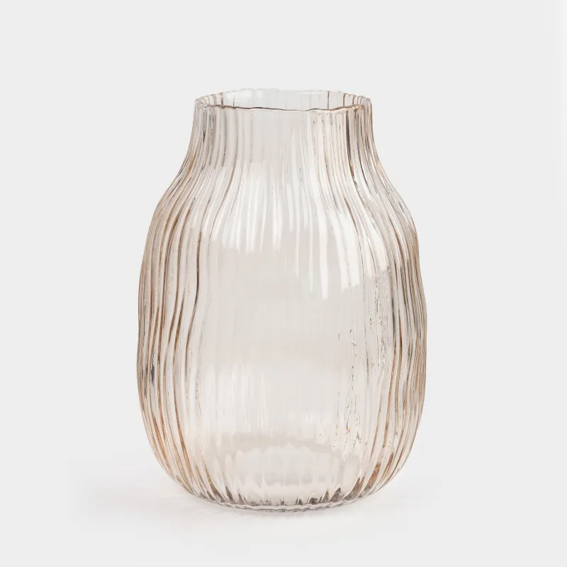 Flower vase, 24 cm, glass, beige, Stripes