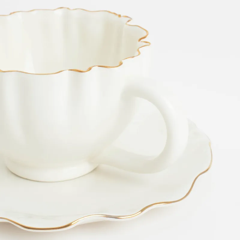 Tea pair, 1 person, 2 items, 350 ml, porcelain P, with golden edging, Crumpled effect, Crumple gold, image-3