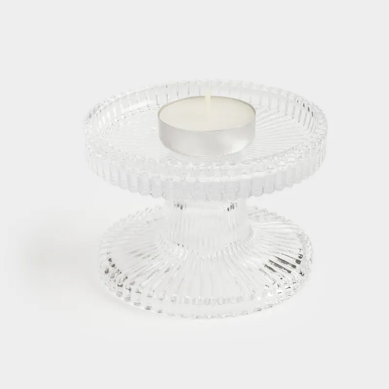 Candlestick, 9 cm, for a thin / cylindrical candle, on a leg, glass, Ribedic, image-4