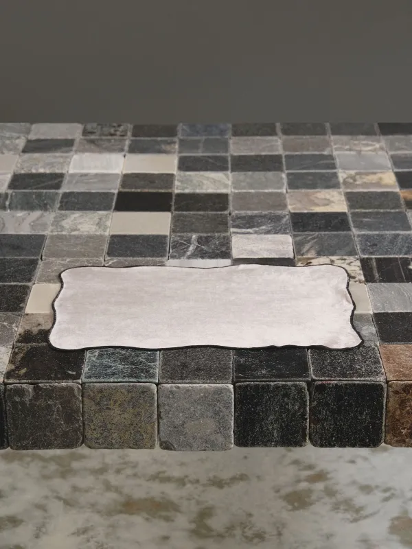 Placemat, 30x45 cm, chenille, curly, milky, Black edging, Chenill framed, image-8