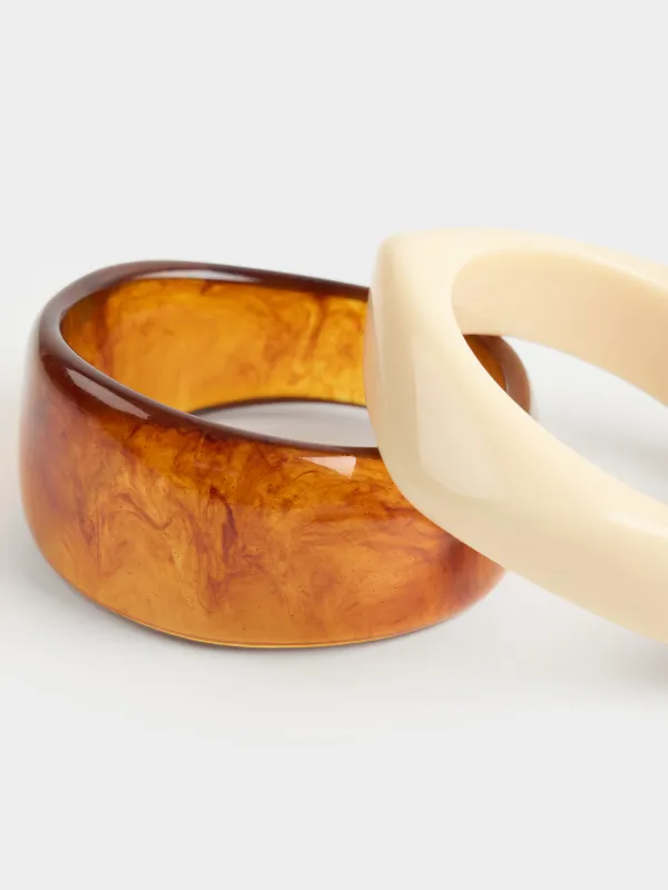 Bracelet set, 9 cm, 2 pcs, Resin / acrylic, brown / Milk, Mineral, image-1