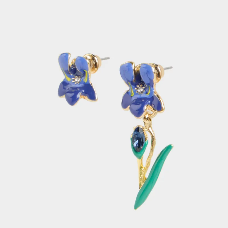 Stud earrings, 1/3 cm, 2 pieces, metal / acrylic, purple, Irises, Iris garden