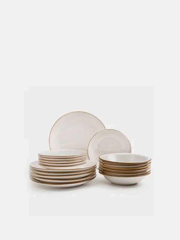 Dining set, 6 persons, 18 items, ceramic, milk, speckled, Roxas, image-0