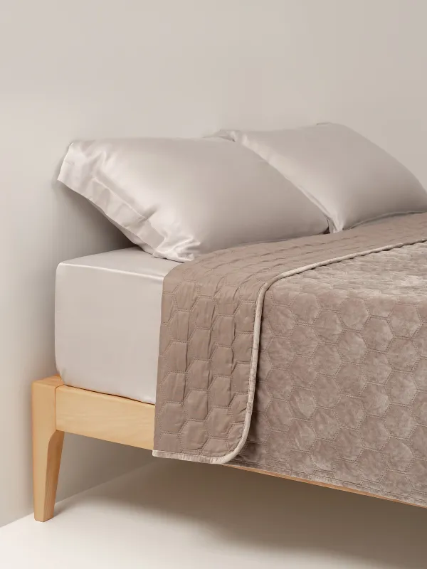 Bedspread, 220x240 cm, quilted, corduroy/microfiber, brown, Honeycomb, Lion, Stitch velvet, image-4