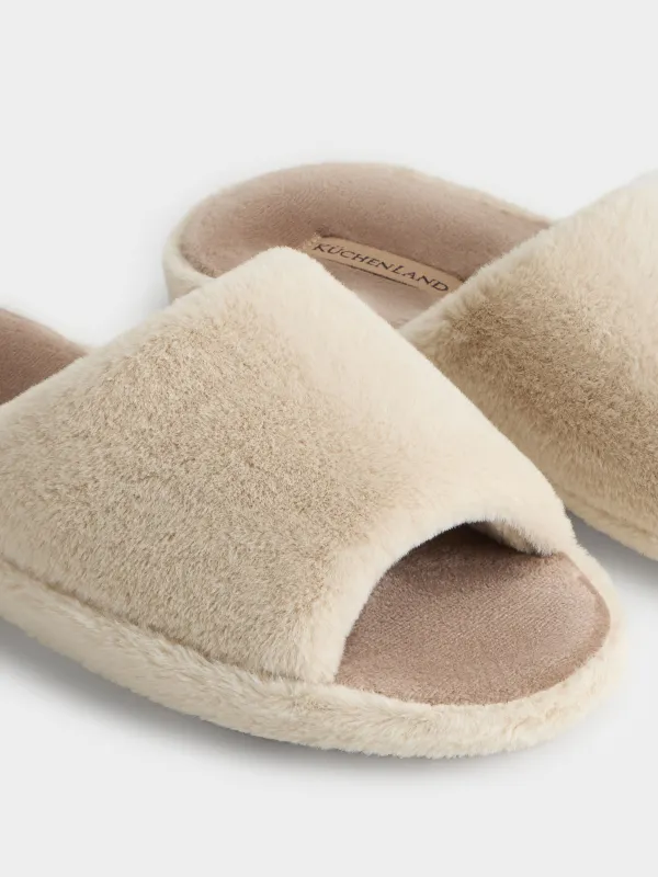 Women's slippers, homewear, size 36-37, faux fur/velour, beige-brown, Faux, image-3