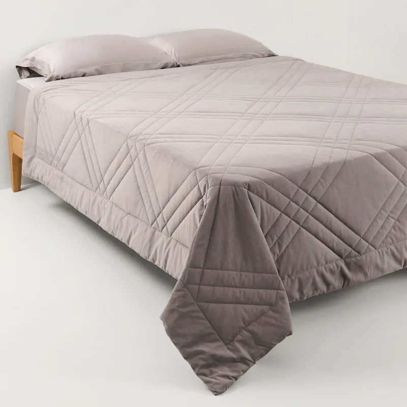 Bedspread, 220x240 cm, quilted, velvet/microfiber, gray-purple, Rhombuses, Stitch velvet