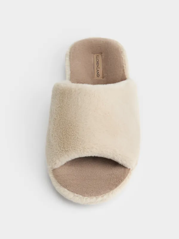 Women's slippers, homewear, size 36-37, faux fur/velour, beige-brown, Faux, image-2