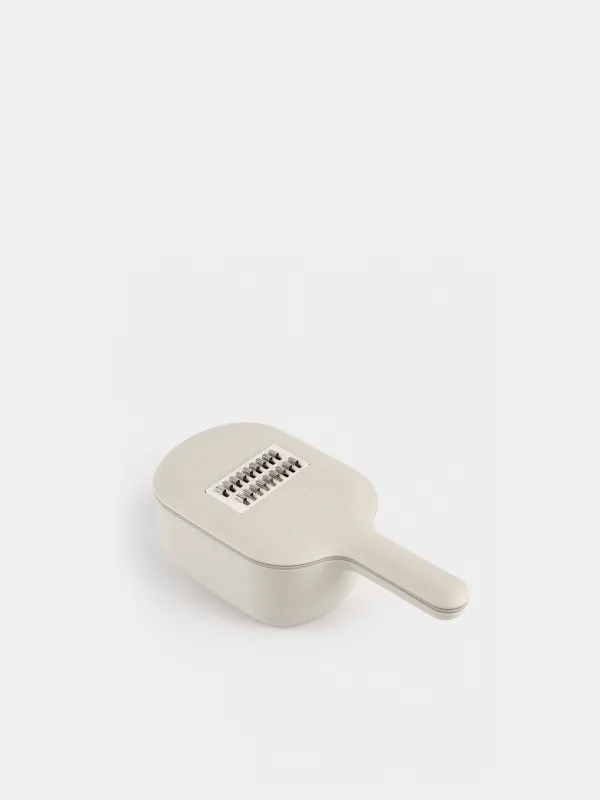 Grater, 29x14 cm, 4 attachments, with container, with handle, plastic / steel, grey, Matto, image-1