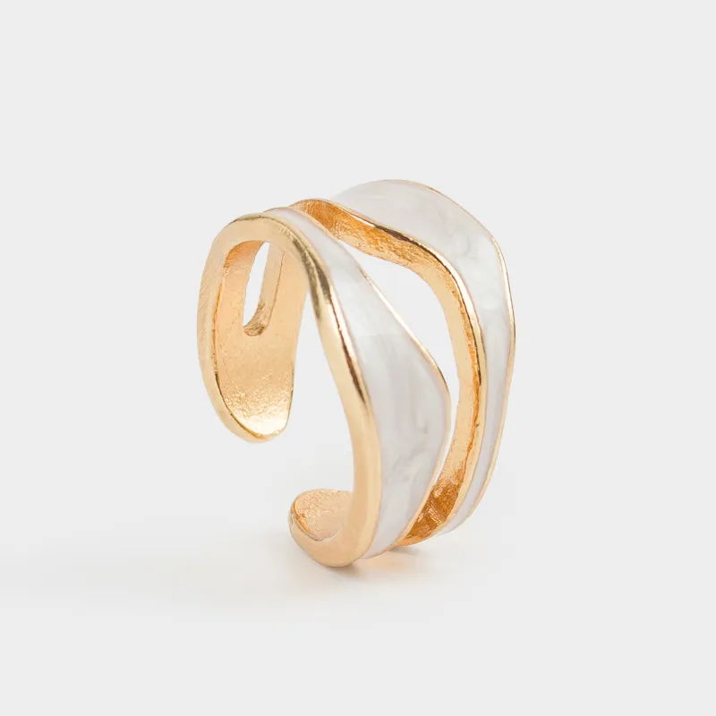 Ring, size S-M, single size, metal / acrylic, golden beige, Jewelry