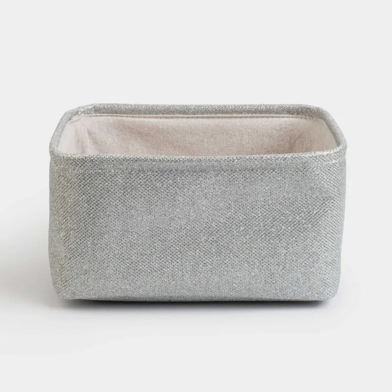 Storage basket, 29x19x12 cm, with handles, polyester. rectangular, silver, Ideally