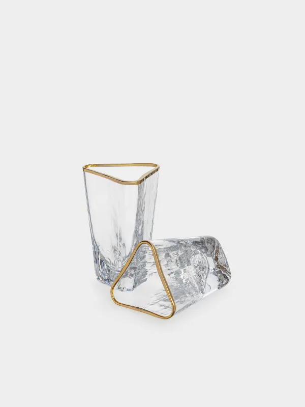 Drinking glass, 40 ml, 4 pcs, glass, golden edging, Triangle Gold, image-3