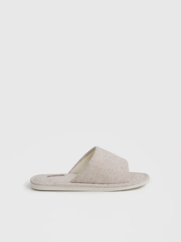 Women's slippers, homewear, size 36-37, polyester/linen, beige, Lino, image-0