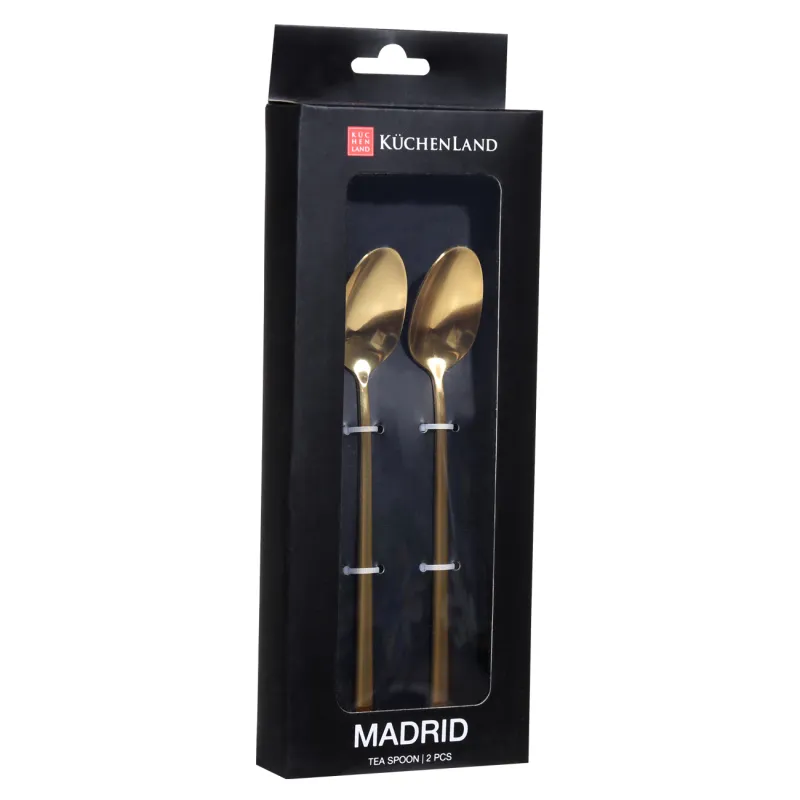 Tea spoon, 2 pcs, long handle, steel, gold, Madrid, image-2
