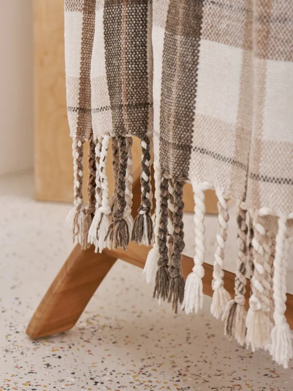 Plaid, 130x170 cm, fringed, chenille, beige-brown, Checkered, Hazel, image-5