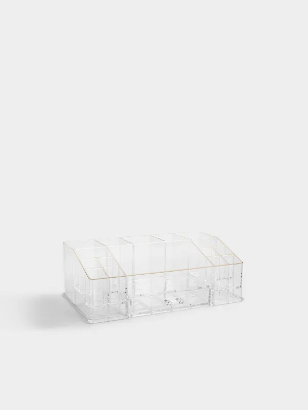 Organizer for cosmetics, 28x10 cm, 15 otd, with drawer, plastic, gold edging, Dorado, image-1