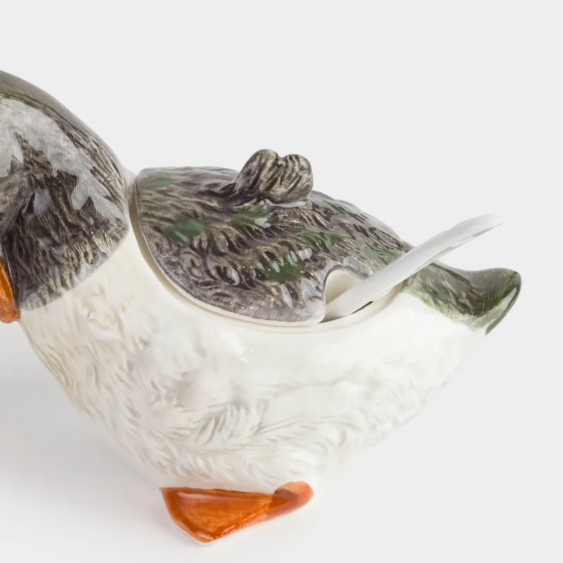 Sugar bowl, 10 cm, 220 ml, with spoon, ceramic, Duckling, Duck, image-2