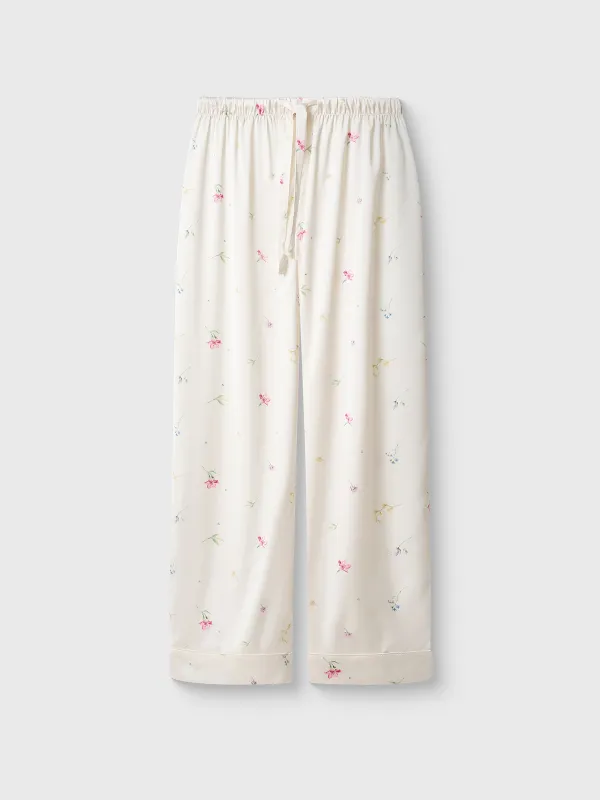 Women's trousers, homewear, size L, polyester, milky, Flowers, Sevilla, image-4