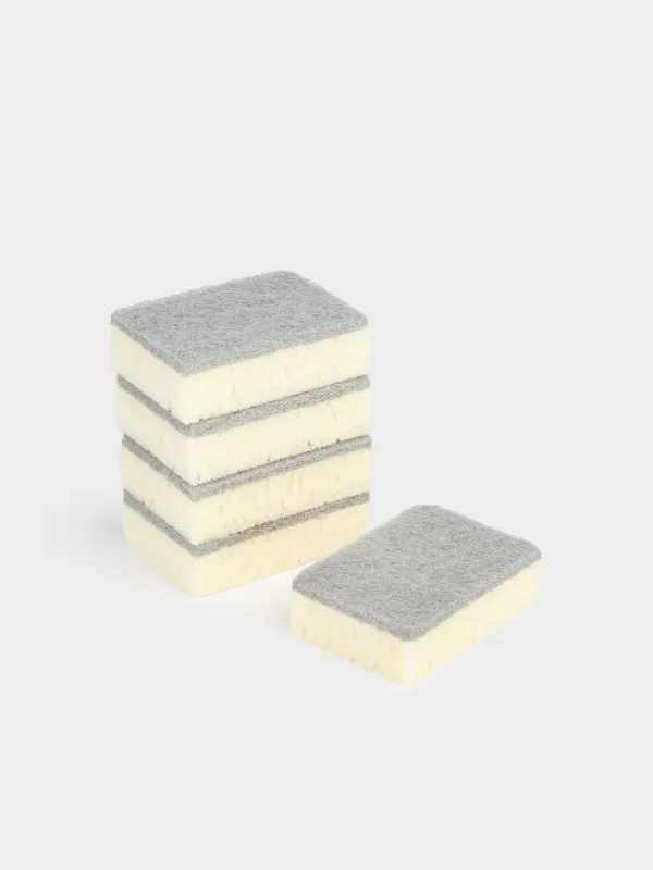Dish washing sponge, 10x7 cm, 5 pcs, foam rubber / abrasive, rectangular, beige-gray, Clean, image-0