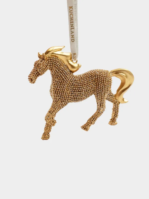 Christmas tree toy, 9 cm, polyresin, golden, Horse, Figure christmas, image-0