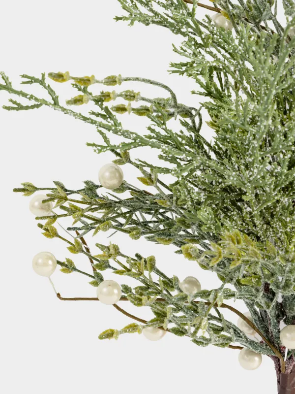 Decorative branch, 71 cm, plastic, Needles with white pearls, Conifer pearl decor, image-4