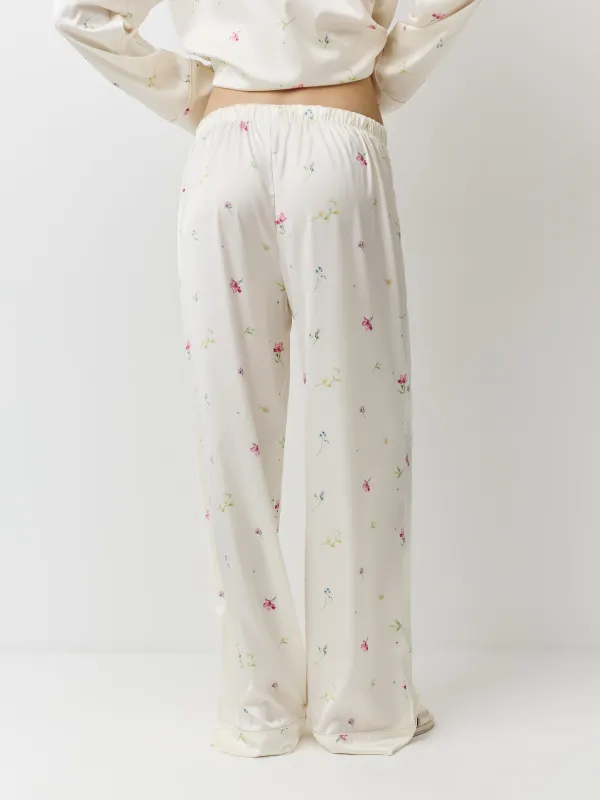 Women's trousers, homewear, size L, polyester, milky, Flowers, Sevilla, image-3