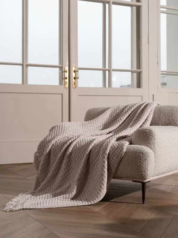 Plaid, 130x160 cm, with fringe, Chenille, milky, Chenill, image-3