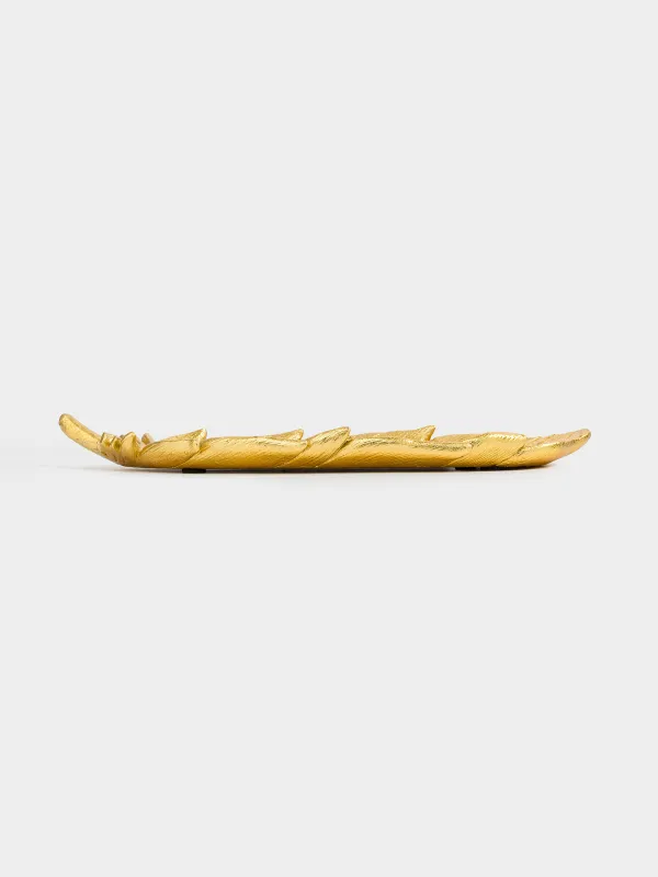 Decorative dish, 25x11 cm, polyresin, golden, Feather, Feather, image-2